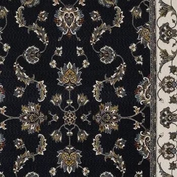 7' X 10' Navy Blue And Ivory Oriental Area Rug With Fringe