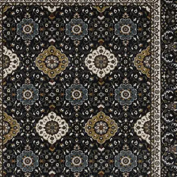 7' X 10' Navy Blue And Gold Medallion Area Rug With Fringe