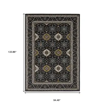 8' X 11' Navy Blue And Gold Medallion Area Rug With Fringe