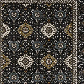 8' X 11' Navy Blue And Gold Medallion Area Rug With Fringe
