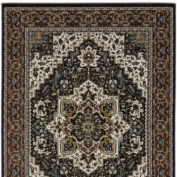 7' X 10' Black White And Red Medallion Area Rug With Fringe