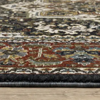7' X 10' Black White And Red Medallion Area Rug With Fringe