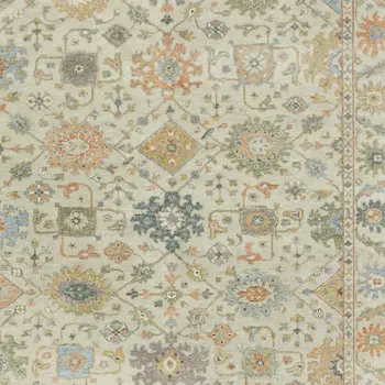 8' X 10' Beige And Green Wool Oriental Hand Knotted Area Rug With Fringe
