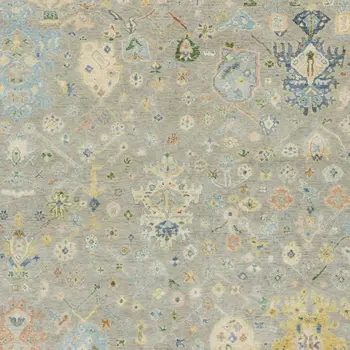 8' X 10' Gray Sky Blue And Yellow Wool Oriental Hand Knotted Area Rug With Fringe