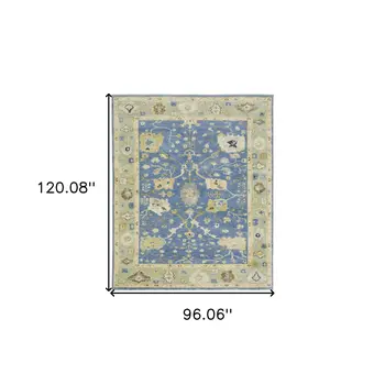 8' X 10' Blue And Green Wool Oriental Hand Knotted Area Rug With Fringe