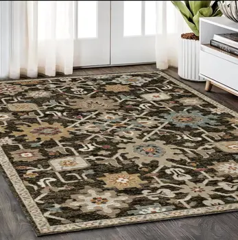 5' X 7' Brown Black And Tan Oriental Area Rug