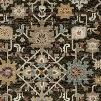 5' X 7' Brown Black And Tan Oriental Area Rug