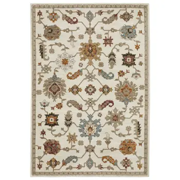 5' X 7' Ivory Gray And Black Oriental Area Rug