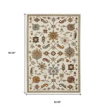 5' X 7' Ivory Gray And Black Oriental Area Rug