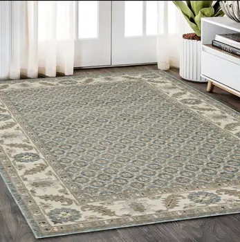 5' X 7' Blue And Ivory Oriental Area Rug
