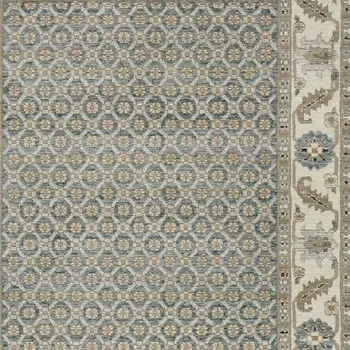 5' X 7' Blue And Ivory Oriental Area Rug