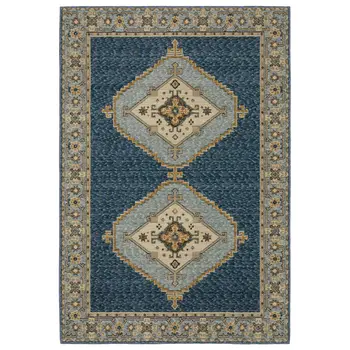 5' X 7' Blue And Gold Medallion Area Rug