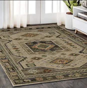 5' X 7' Gray And Green Tribal Area Rug