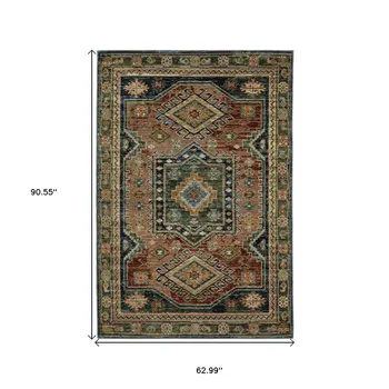 5' X 7' Blue Rust And Gray Tribal Area Rug