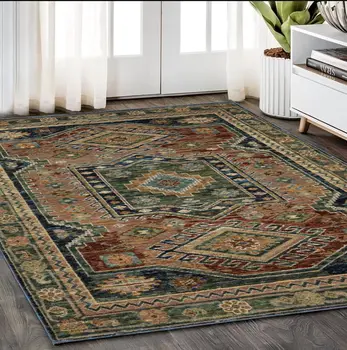 5' X 7' Blue Rust And Gray Tribal Area Rug