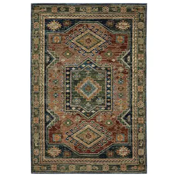5' X 7' Blue Rust And Gray Tribal Area Rug