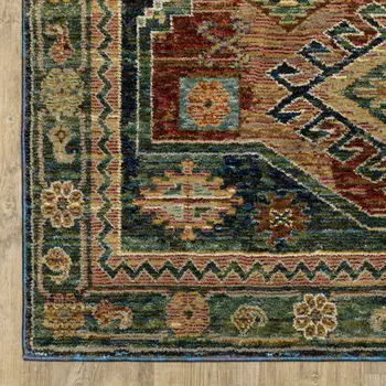 5' X 7' Blue Rust And Gray Tribal Area Rug