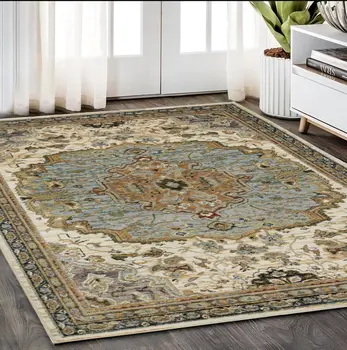 5' X 7' Ivory And Blue Oriental Area Rug