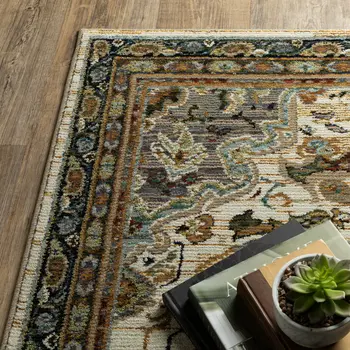 5' X 7' Ivory And Blue Oriental Area Rug
