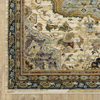 5' X 7' Ivory And Blue Oriental Area Rug