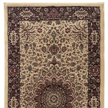 9' Ivory And Black Oriental Runner Rug