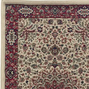 9' Ivory And Red Oriental Runner Rug