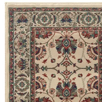 9' Ivory And Red Floral Runner Rug
