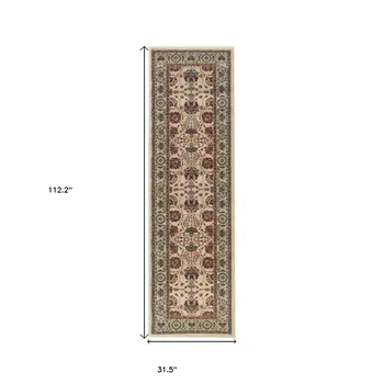 9' Ivory And Red Floral Runner Rug