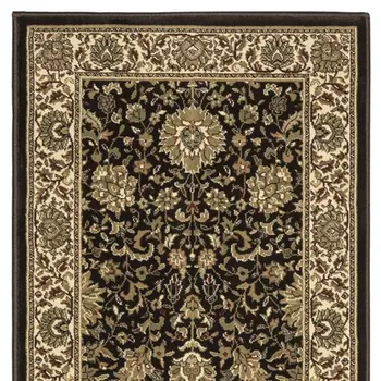 9' Brown And Ivory Oriental Runner Rug