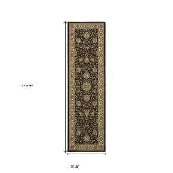 9' Brown And Ivory Oriental Runner Rug