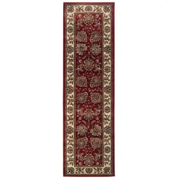 9' Red And Ivory Oriental Runner Rug