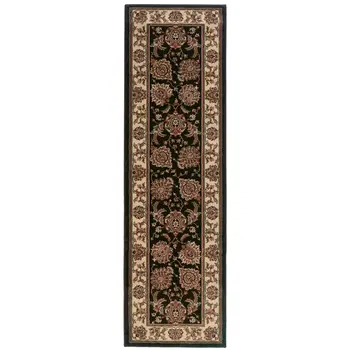9' Brown And Ivory Oriental Runner Rug