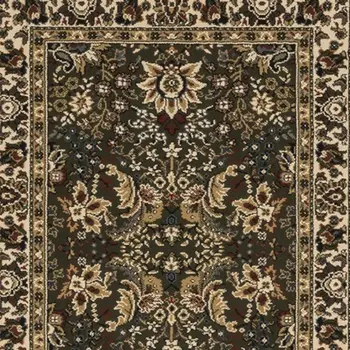 9' Green And Ivory Oriental Runner Rug