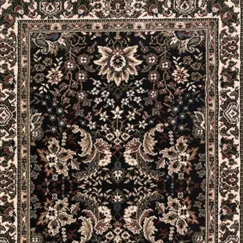 9' Black And Ivory Oriental Runner Rug