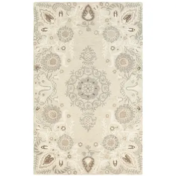 8' X 10' Sand Wool Floral Hand Tufted Area Rug