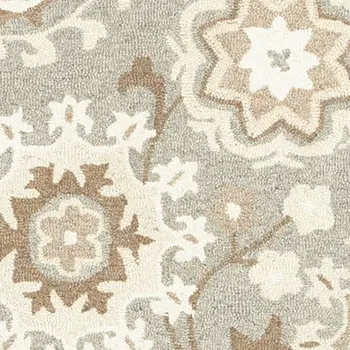 8' X 10' Gray And Sand Wool Floral Hand Tufted Area Rug