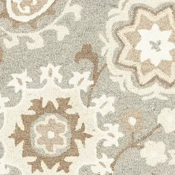 8' X 10' Gray And Sand Wool Floral Hand Tufted Area Rug