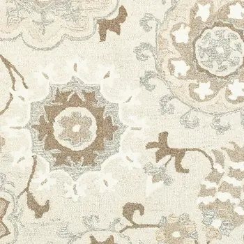 8' X 10' Ivory And Gray Wool Floral Hand Tufted Area Rug
