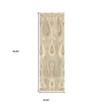 8' Gray And Beige Wool Abstract Hand Tufted Runner Rug