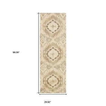 8' Beige And Ivory Wool Abstract Hand Tufted Runner Rug