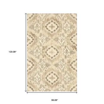 8' X 10' Beige And Ivory Wool Abstract Hand Tufted Area Rug