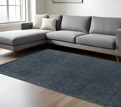 6' X 9' Navy Blue Wool Hand Tufted Area Rug