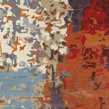 8' X 10' Orange Light Blue And Red Abstract Hand Tufted Area Rug