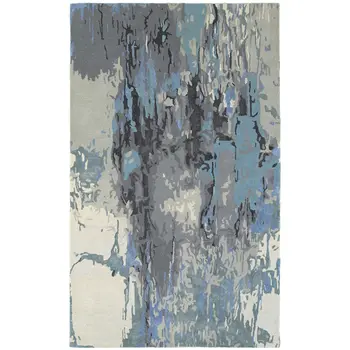8' X 10' Blue And Gray Abstract Hand Tufted Area Rug