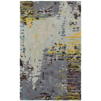 8' X 10' Gray Black And Yellow Abstract Hand Tufted Area Rug
