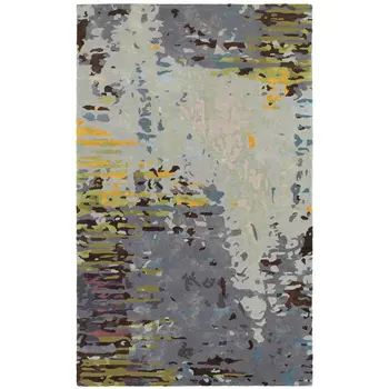 8' X 10' Gray Black And Yellow Abstract Hand Tufted Area Rug