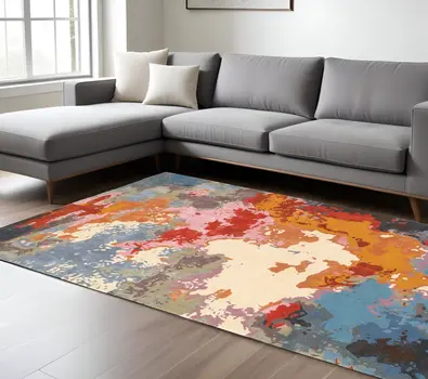 8' X 10' Pink Blue And Orange Abstract Hand Tufted Area Rug