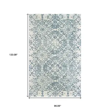 8' X 10' Blue And Ivory Wool Geometric Hand Tufted Area Rug