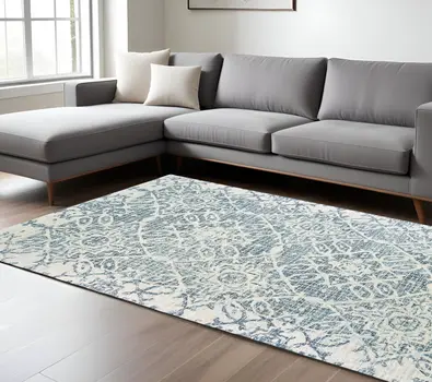 8' X 10' Blue And Ivory Wool Geometric Hand Tufted Area Rug