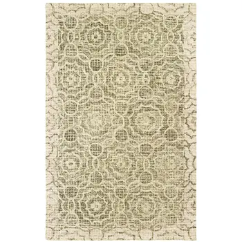 8' X 10' Green And Ivory Wool Geometric Hand Tufted Area Rug
